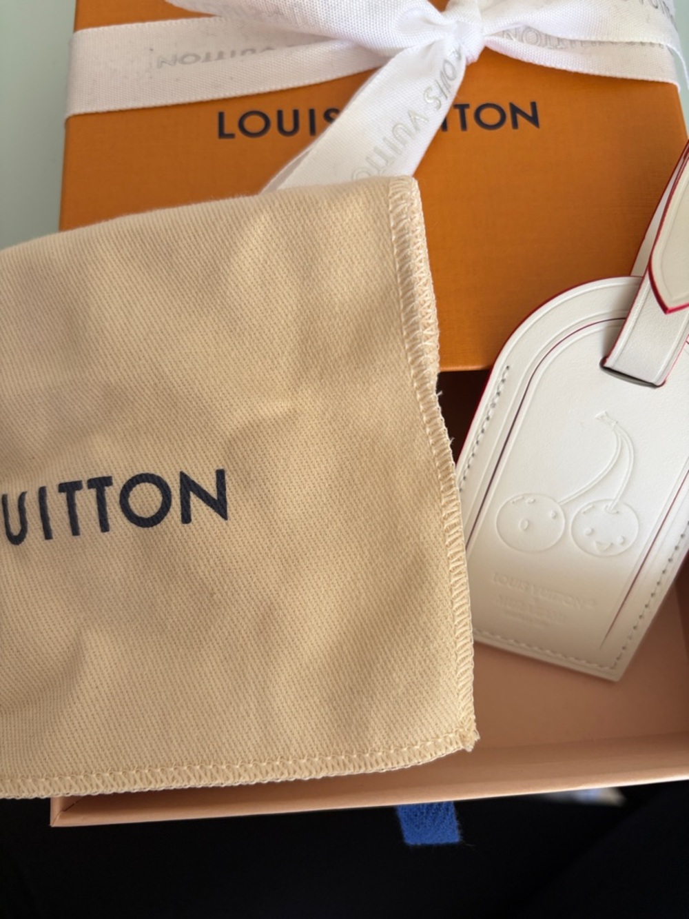 Louis Vuitton White Leather Cherry Bag Tag with Red Trim